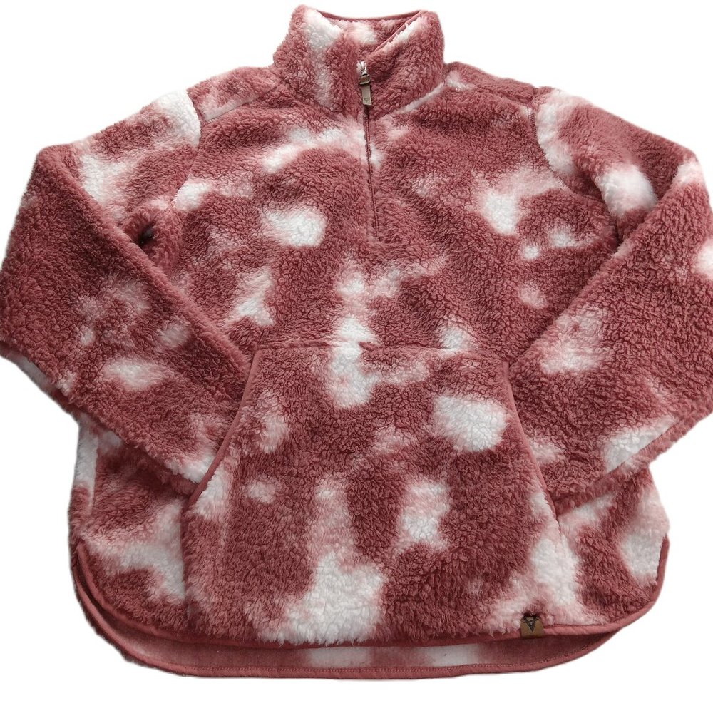 LIV Outdoor Women's Faux Sherpa Quarter Zip Jacket Size Large Pink White Teddy
